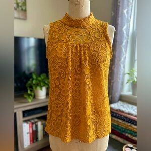 Onyx Mustard Lace High-Neck Sleeveless Camisole